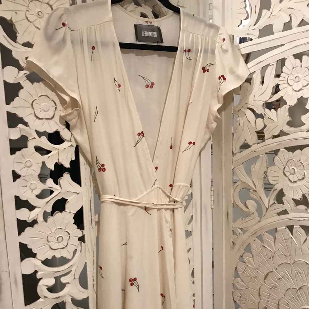 Reformation Cream Cherry Print Mini Dress